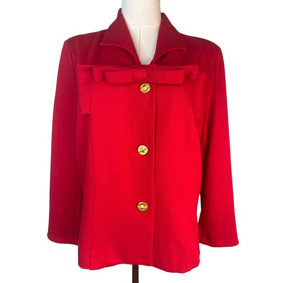 Cabi Lipstick Red Blazer Size 12 Bow Accent & Gold Buttons 3/4 Sleeve Stylish Ja - Picture 2 of 14
